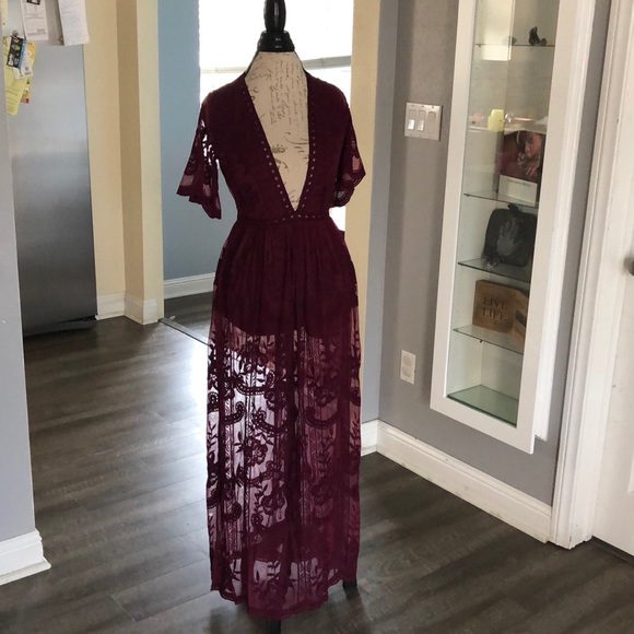 Honey Punch Pants - Lace Romper Wine.